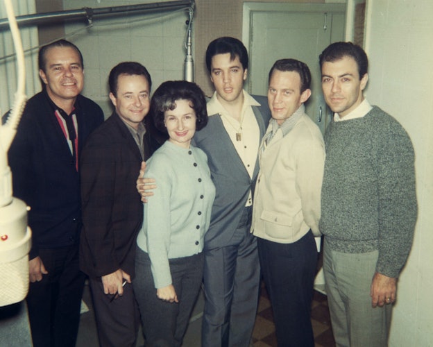 Elvis Presley and the Jordanaires during a session at RCA Studio